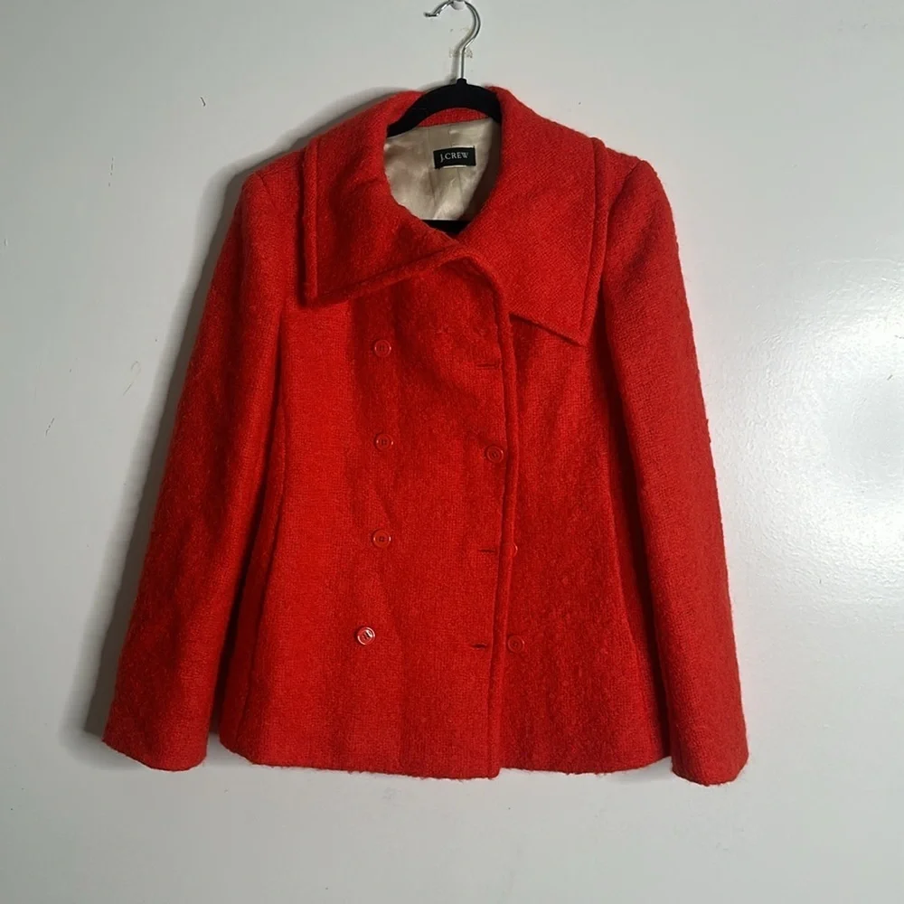 J crew orange red Lucile mohair wool double breast jacket size 8